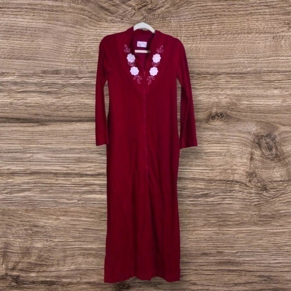 Vintage Katz red fleece housedress nightgown. XS